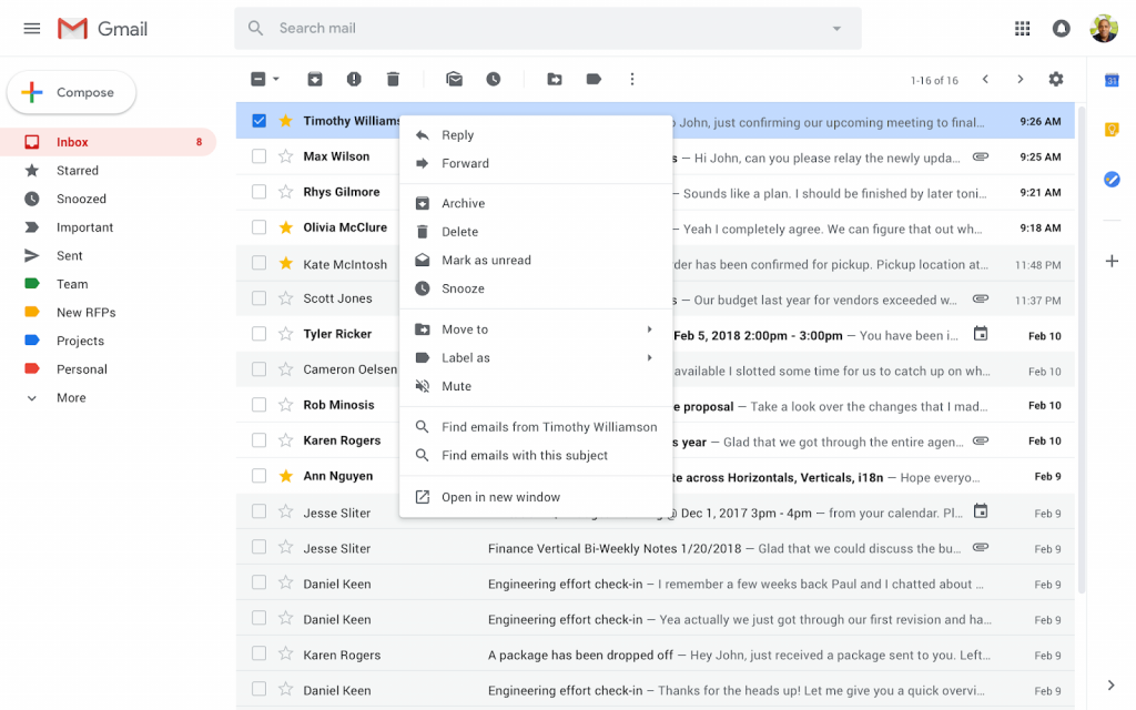 New Gmail Update Introduces Twelve New Right Click Options - TechnoStalls